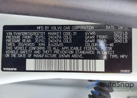 2016 Volvo Xc60 T5 Premier из США, поврежденный, VIN YV4612RK5G2837121